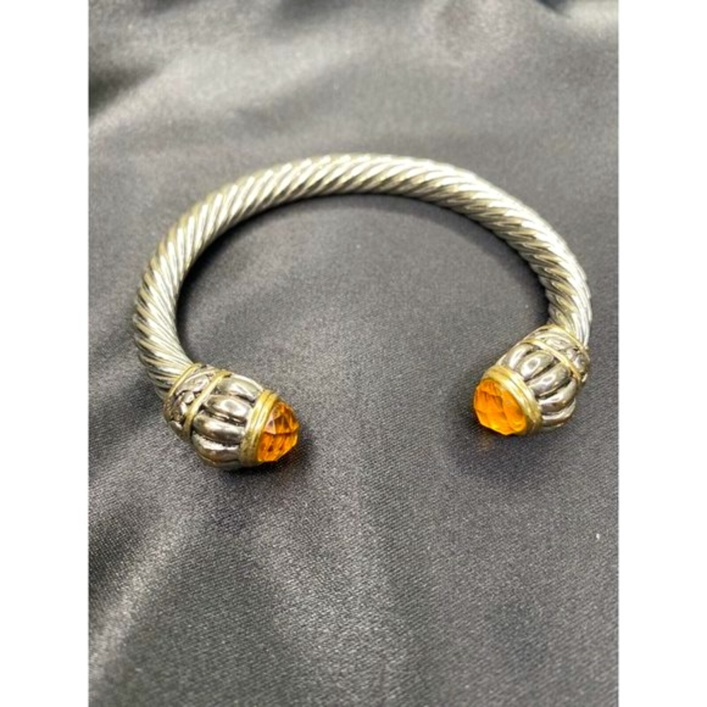 Twisted Cable Cuff Bracelet Silver Tone With Cabochon Ends NWOT - Picture 4 of 11
